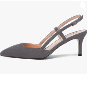 SHOWFOREST Grey Dress Solid Buckle Pointed Toe Slim Suede Adjustable Strap Shoes